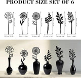 Black Metal Flowers Set of 6 Decorative Garden Stakes Yard Art, Garden Decorations Outdoor Metal Plant Stakes, Flower Bed Decor Garden Art, Plant Decorations for Pots and Flowers for Vase