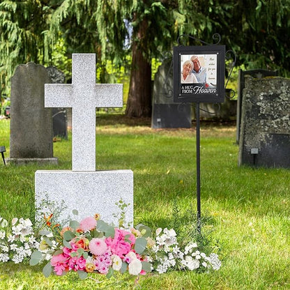 AQQHSAIN Memorial Garden Stake with Photo Stand Metal Pet Temporary Grave Marker Memorial Plaque for Loss of Loved One Cemetery Outdoor Lawn Yard Funeral Decorations