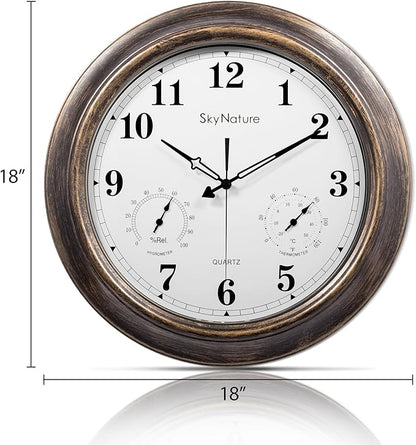 Outdoor Clock 18 Inch, Large Outdoor Clocks Waterproof Weatherproof with Thermometer & Hygrometer Combo, Easy-to-Read Outside Wall Clock for Patio, Garden, Poolside, Backyard, Seniors & Families