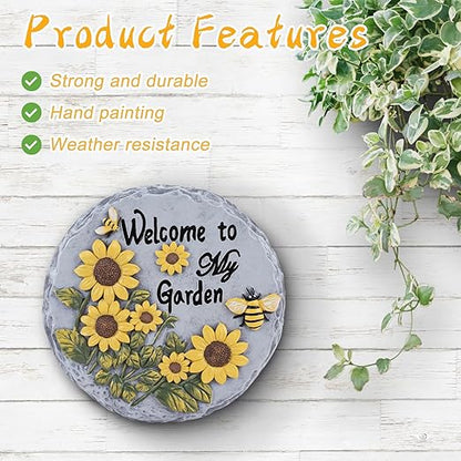 Welcome to My Garden Stepping Stone Outdoor, Butterfly Flower Stone Statue for Garden, Funny Stepping Stone for Yard, Balcony, Patio, Lawn Decorative, Spring in Garden Collection (Daisy)