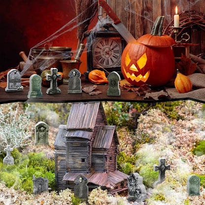 Kathfly 9 Pieces Miniature Tombstones Mini Village Tombstones Figurines Miniature Spooky Town for DIY Crafts Outdoor Home Garden Halloween Decor