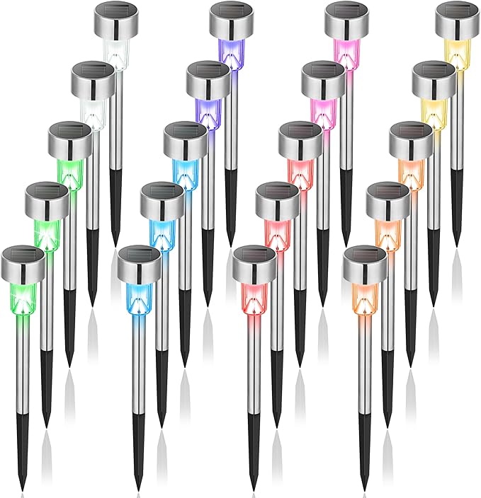 GIGALUMI Solar Lights Outdoor Waterproof, 20 Pack Multicolor, Garden Decor Pathway Lights Solar Powered for Yard Patio, Lawn and Landscape