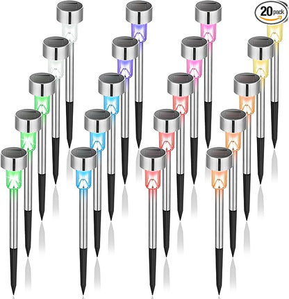 GIGALUMI Solar Lights Outdoor Waterproof, 20 Pack, Stainless Steel LED Solar Garden Lights for Patio, Lawn, Yard and Landscape,Garden Decor Patio Decor, Multicolor