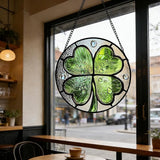 Stained Glass Window Hanging - St. Patrick's Day Green Irish Themed Gifts Sun Catcher Door Home Clover Decor Suncatcher Christmas Mother's Day Birthday Gifts for Women Men Mom Nana 6.3 in