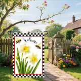 IVN Welcome Garden Flag 12x18 Inch Double Sided Spring Summer Garden Yard Flags White Daffodils Bees Decorative Small Flags for Outdoor Seasonal Front Door Lawn Porch Patio Decor Yard Flag