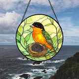 DASTOLL Stained Glass Window Hanging 4 Pcs Set Bird Theme On Branch 7.8" - Cardinal Suncatcher Door Garden Sun Catcher Decor Birthday Christmas for Mom Woman Nana Men