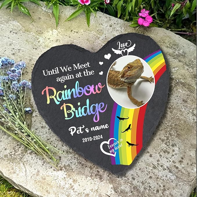 Cowcute Personalized Bearded Dragon Memorial Stone - Customized Sympathy Gift, Custom Garden Stone Grave Marker Headstone for Bearded Dragon, Heart Shaped