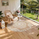 Pauwer Waterproof Outdoor Rug 6ft, Reversible Plastic Straw Patio Camping Rug, Indoor Outdoor RV Mat Carpet for Deck, Camper, Porch, Balcony, Backyard, Picnic, Boho Brown