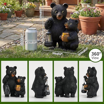 Lavezee Garden Bear Statues, Mother and Baby Bear Figurines with Solar Lantern for Outdoor Porch Yard Lawn, Unique Bear Gifts for Mom Grandma Women