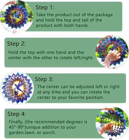 Hummingbird Gifts for Women, Hummingbird Wind Spinner, Birthday Gifts for Women Mom Grandma，12 inch 3D Stainless Steel Hanging Wind Spinners for Garden Decoration