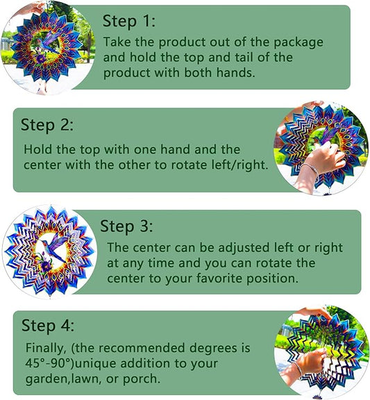 Hummingbird Gifts for Women, Hummingbird Wind Spinner, Birthday Gifts for Women Mom Grandma，12 inch 3D Stainless Steel Hanging Wind Spinners for Garden Decoration