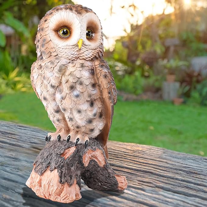 WONDER GARDEN Owl Statue Decor, Outdoor Resin Owl Figurine Sculpture for Home Outside Porch Patio Lawn Yard Decorations or Housewarming Gifts