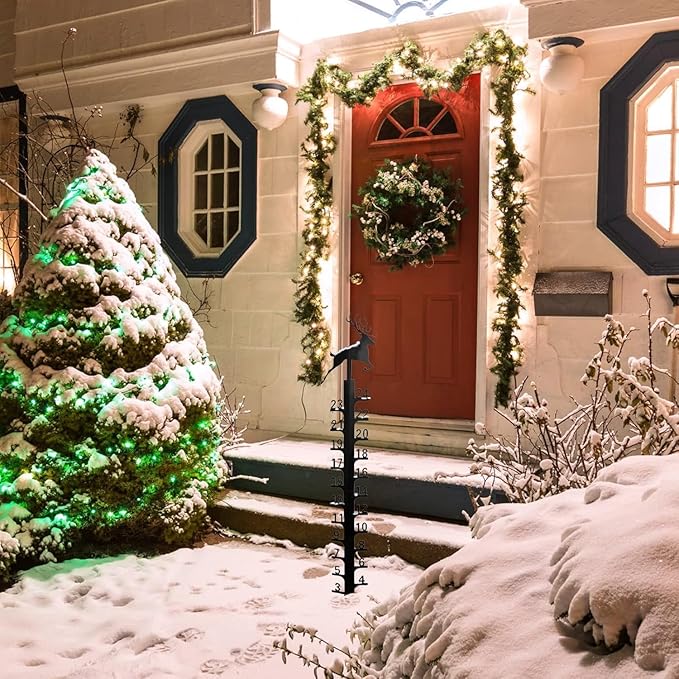 Snow Gauge 24 inch Snowflake - Christmas Holiday Metal Measuring Stick Garden Stakes for Yard, Xmas Rain Gauges Outdoor Decoration