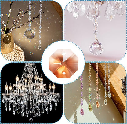 PATIKIL K9 Crystal Octagon Beads 2 Holes Pendants, 60 Pack 14mm Chandelier Prisms Parts Ornaments Hanging Beads for DIY Arts Crafts Decoration, Light Red