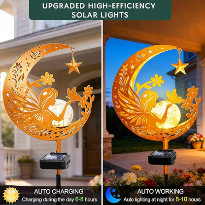 ZNYCYE Solar Lights Outdoor Decorative Moon Angel Solar Stake Lights Pathway Lights, Mothers Day Gifts for Mom Women Grandma,Fairy Garden Decor Waterproof for Walkway, Yard, Lawn, Patio (Warm White)
