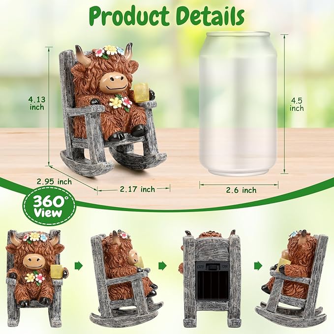 Tfro & Cile Miniature Solar Highland Cow Garden Statue Outdoor Light Decor Yard Ornament Unique Housewarming Gift for Lawn Patio Balcony