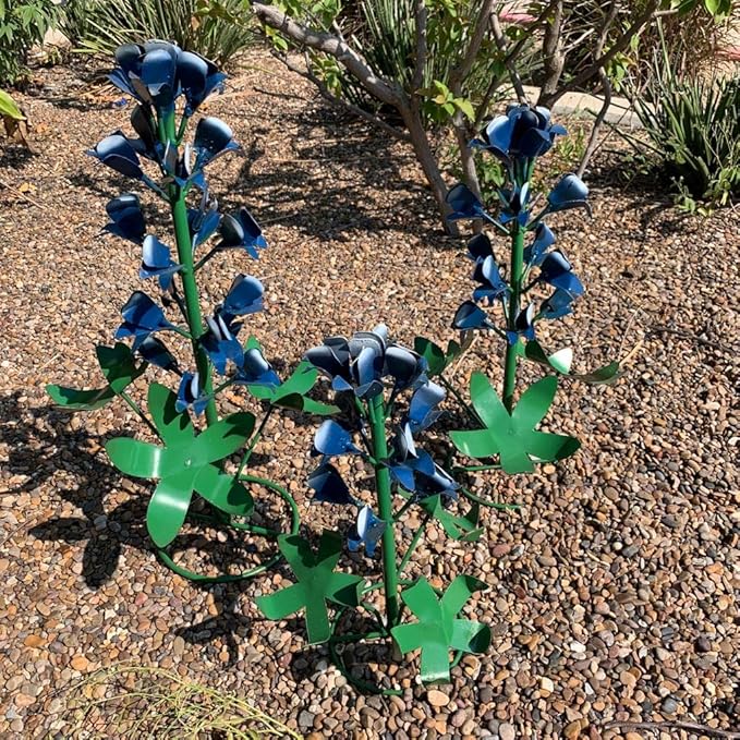 Generic Metal Bluebonnets, Set of 3 Handmade, Garden Decor, Texas State Flower, Outdoor Indoor, Metallic Blue
