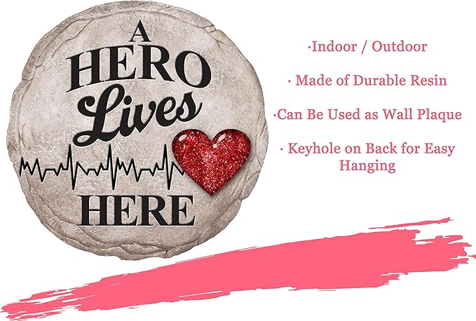 Spoontiques - Garden Décor - A Hero Lives Here Stepping Stone - Decorative Stone for Garden
