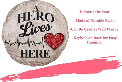Spoontiques - Garden Décor - A Hero Lives Here Stepping Stone - Decorative Stone for Garden