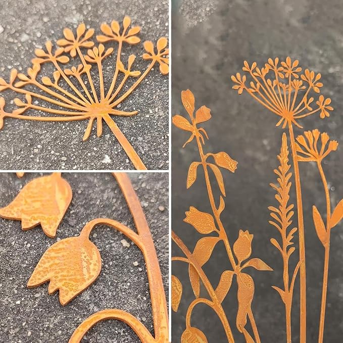 5Pcs Decorative Garden Stakes Metal Outdoor Yard Patio Pathway Rustic Ornaments Landscape Decor- Style a