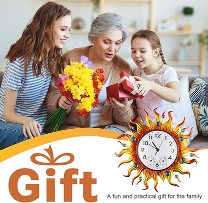 Outdoor Clock Thermometer Combo, Sun Outdoor Wall Clock, Silent Non-Ticking Outdoor Clocks Waterproof for Patio, Garden