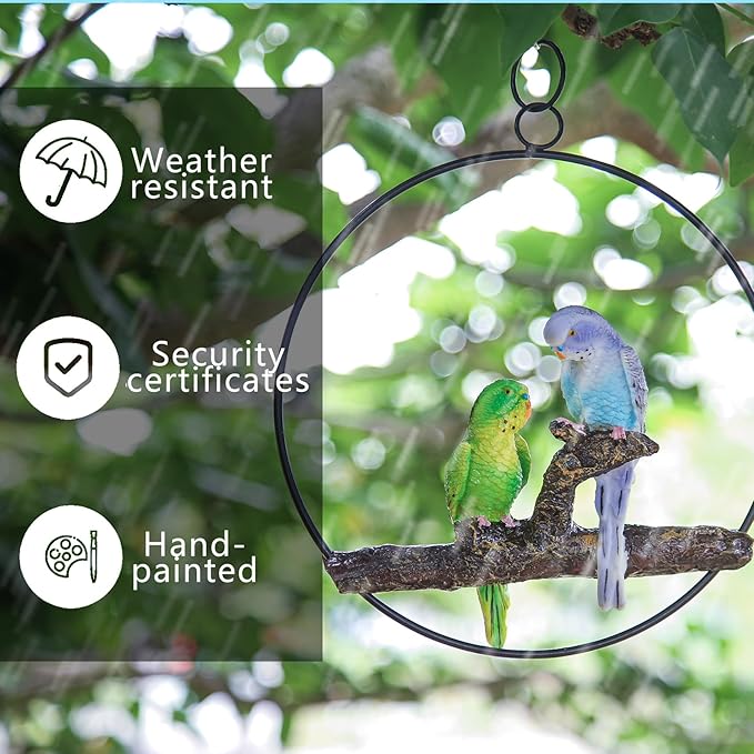 Exotic Hanging Parrot Statue - Vibrant Hand-Painted Resin Decor for Patio, Garden, Lawn, Pool, or Sunroom - Ideal Tropical Bird Gift