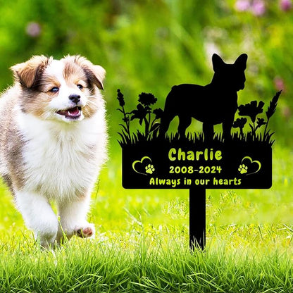 Custom French Bulldog Dog Memorial Grave Marker,Personalized Pet Dog Memorial Garden Stake,Flora Dog Memorial Plaque Burial Stake Engraved Sign,Dog Sympathy Grave Stake,Dog Statue Headstone