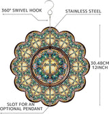 12 Inch 3D Kinetic Wind Spinner for Garden and Yard, Laser-Cut Stainless Steel, Mesmerizing Hanging Decor for Outdoor Patio & Indoor, Cathedral Cross-05