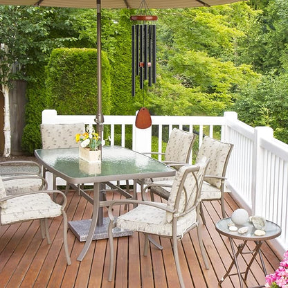 Wind Chimes for Outside Large Outdoor - Memorial Wind Chime Large Deep Tone, Wooden Black Aluminum Chime with 6 Tuned Tubes, Great as a Gift for Home Decor, Patio, Garden and Backyard