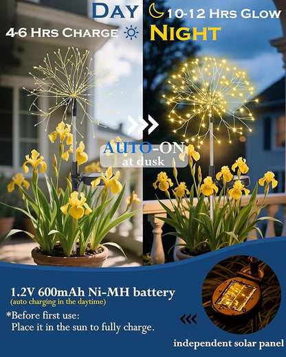 Solar Garden Lights Outdoor Yard Decorations, 4 Pack 150Leds Pathway Light, Fairy Firework Stake Lights for Garden, Patio, Pathway, Flowerbed Gold Color