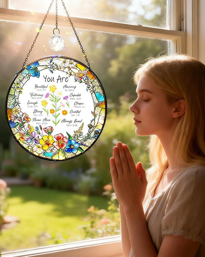Christian Stained Glass Window Hanging Sun Catcher, Religious Faith for Mom or Grandma, Church Window Decor