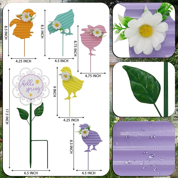 6PCS Spring Chick Metal Yard Decorations Stakes, Grandmas Garden Easter Holiday Yard Decoration Outdoor Stakes, Memorial Personalized Unique Garden Gifts Women for Grandma Statue