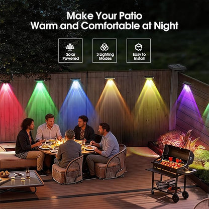 AUDLES Solar Fence Lights Outdoor, 8 Modes Warm & RGB 6 Color Fence Lights Solar Powered for Outside, IP65 Waterproof, 60 Lumens Solar Light for Step, Pathway, Garden, Deck, Stairs - 12 Pack