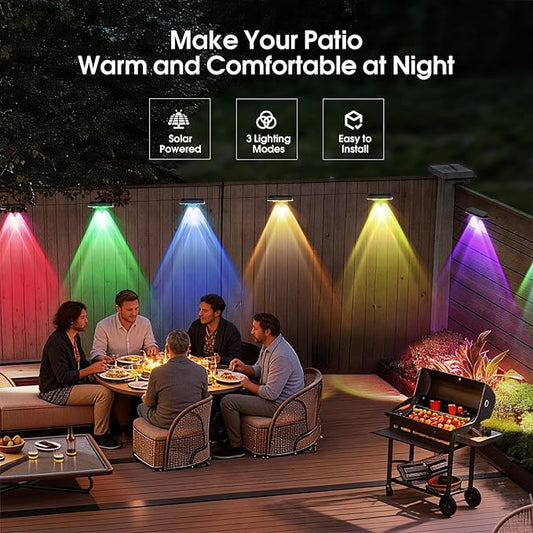 AUDLES Solar Fence Lights Outdoor, 8 Modes Warm & RGB 6 Color Fence Lights Solar Powered for Outside, IP65 Waterproof, 60 Lumens Solar Light for Step, Pathway, Garden, Deck, Stairs - 8 Pack