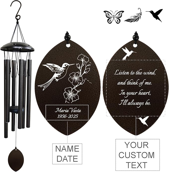 Personalized Tree of Life Wind Chime - Memorial Gifts - Deep Melody - Outdoor Metal Wind Chimes - Brown