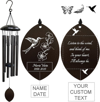 Personalized Tree of Life Wind Chime - Memorial Gifts - Deep Melody - Outdoor Metal Wind Chimes - Brown