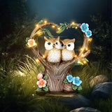 Owl Statue with Solar Lights Outdoor Decor, Resin Owls Figurines for Garden Patio Lawn Decorations, Christmas Birthday Gifts for Women Friends (7.6Inches)