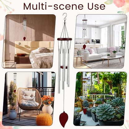 Yahenda 6 Pcs 28 Inch Rustic Wind Chimes for Outside Deep Tone Wind Chimes with 6 Aluminum Tubes Memorial Coolest Windchimes Outdoors for Farmhouse Garden Patio Home Decor (Redwood, Sliver)