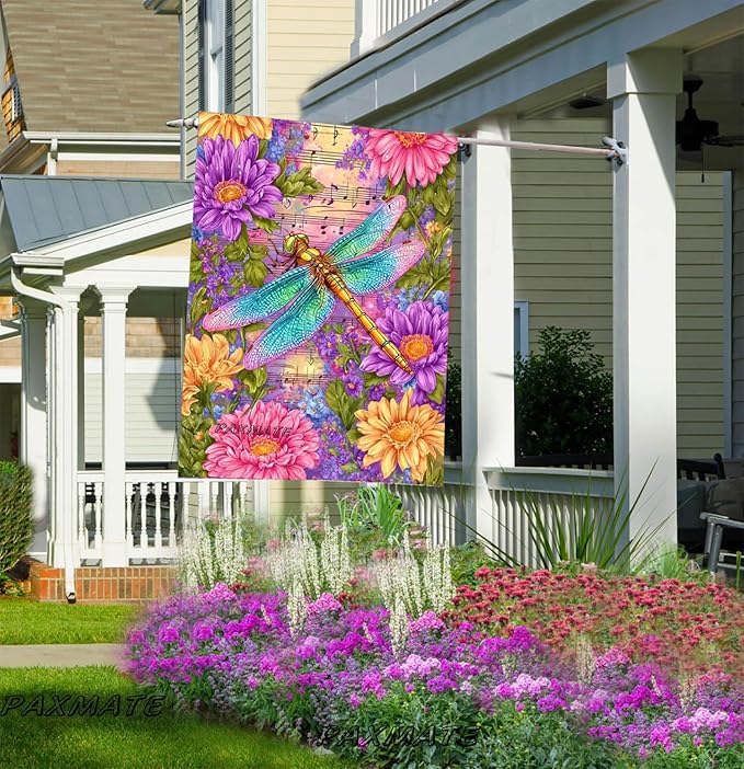 Spring Summer Tulip House Flag 28x40 Inch Double Sided Outside, Seasonal Flower Butterfly Large Yard Flag Outdoor Decoration