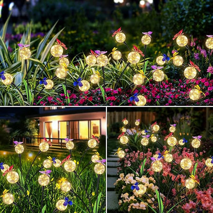 Solar Lights Outdoor 2 Pack, Solar Garden Lights, Butterfly Outdoor Decorations, Patio Decor, Big Bulb, Unique Gifts for Women, Gifts for Grandma