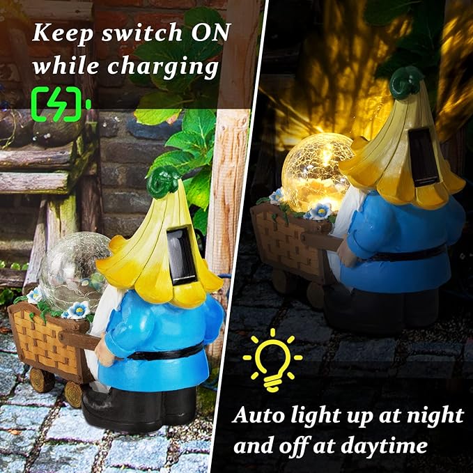 Garden Gnomes Outdoor Decorations Solar Statues,Garden Gnome Decor with LED Lights,Gnomes Clearance for Patio Lawn Decor Gnome Gift for Woman