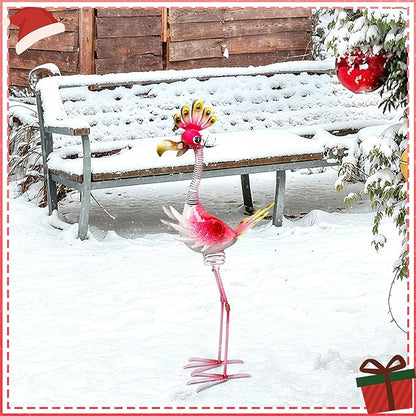 Vibrant Metal Flamingo Decor - Large Metal Yard Art - Outdoor Decoration Garden Statues - Standing Pink Flamingo for Yard, Elegant Flamingos Garden Sculpture & Gift for Women