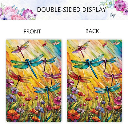 Spring Summer Dragonfly Garden Flag Floral Flowers Garden Flag Vertical Double Sided Rustic Farmland Burlap Yard Lawn Outdoor Decor 12.5x18"