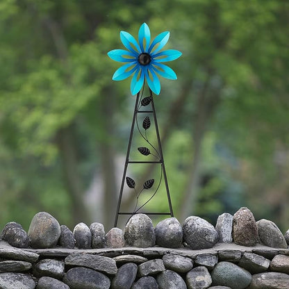 Glitzhome Windmill for Yard, Yellow Flower Garden Windmill Outdoor Wind Spinner, Metal Weather Vane Sunflower Decor, 44”H
