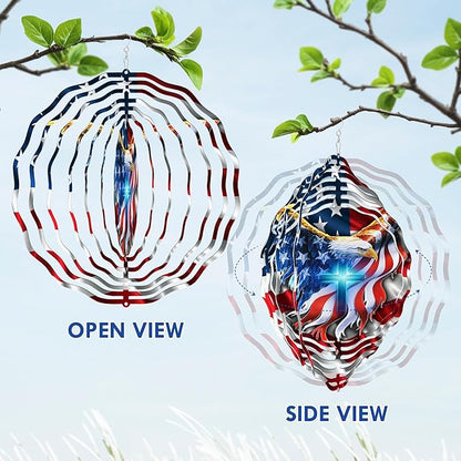 FLAGWIX American Eagle Decorations - 3D Stainless Steel Metal Wind Spinners 12 in - 4th of July Decorations for Window Yard Garden Patio, Patriotic Outdoor Decor, Eagles Gifts for Men Women Friends