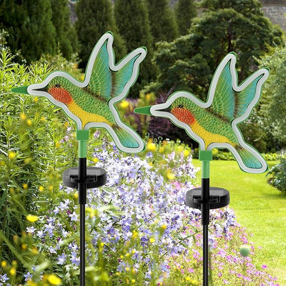 Solar Hummingbird Garden Lights 2 Pack, Colorful Neon Glow LED Solar Stake Lights, Waterproof Outdoor Decorative Landscape Lighting for Yard, Patio, Pathway