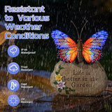 Solar LED Butterfly Garden Statue with Sparkling Light-Up Wings - Outdoor Yard Patio Decor Figurine, for Women Mom Grandma (Orange)