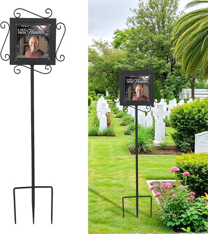 AQQHSAIN Memorial Garden Stake with Photo Stand Metal Pet Temporary Grave Marker Memorial Plaque for Loss of Loved One Cemetery Outdoor Lawn Yard Funeral Decorations
