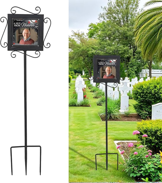 AQQHSAIN Memorial Garden Stake with Photo Stand Metal Pet Temporary Grave Marker Memorial Plaque for Loss of Loved One Cemetery Outdoor Lawn Yard Funeral Decorations