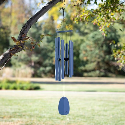 Woodstock Chimes Bells of Paradise Medium 32" Pigeon Blue Outdoor Memorial Gift, Wind Chimes for Backyard, Porch, Garden Patio Decor, Deep Tone Windchime BPMDNM